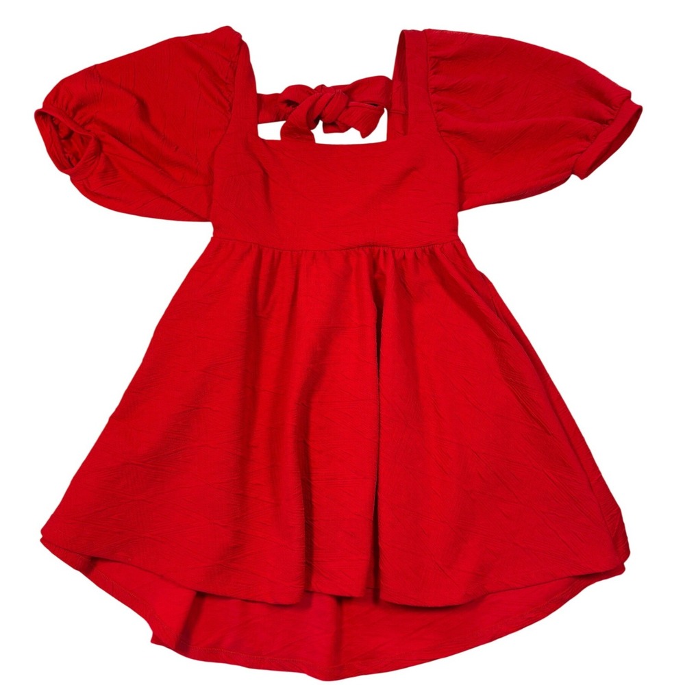 Free People Red Puff Sleeve Tie Back Babydoll Mini Dress OB1140618 Mens M